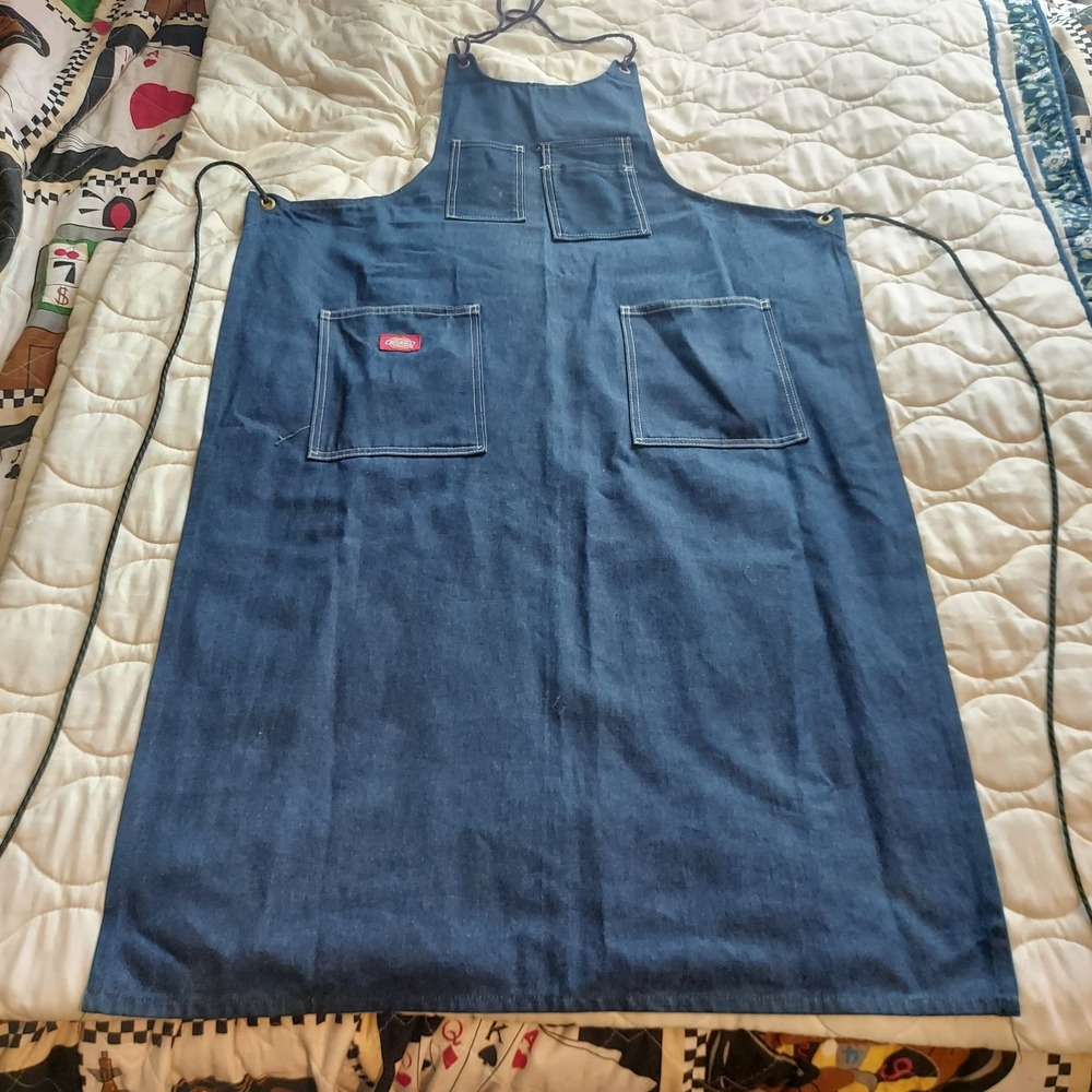 Dickies Blue Denim Bib Apron 4-Pocket Work Utility Shop Grilling W91354 S